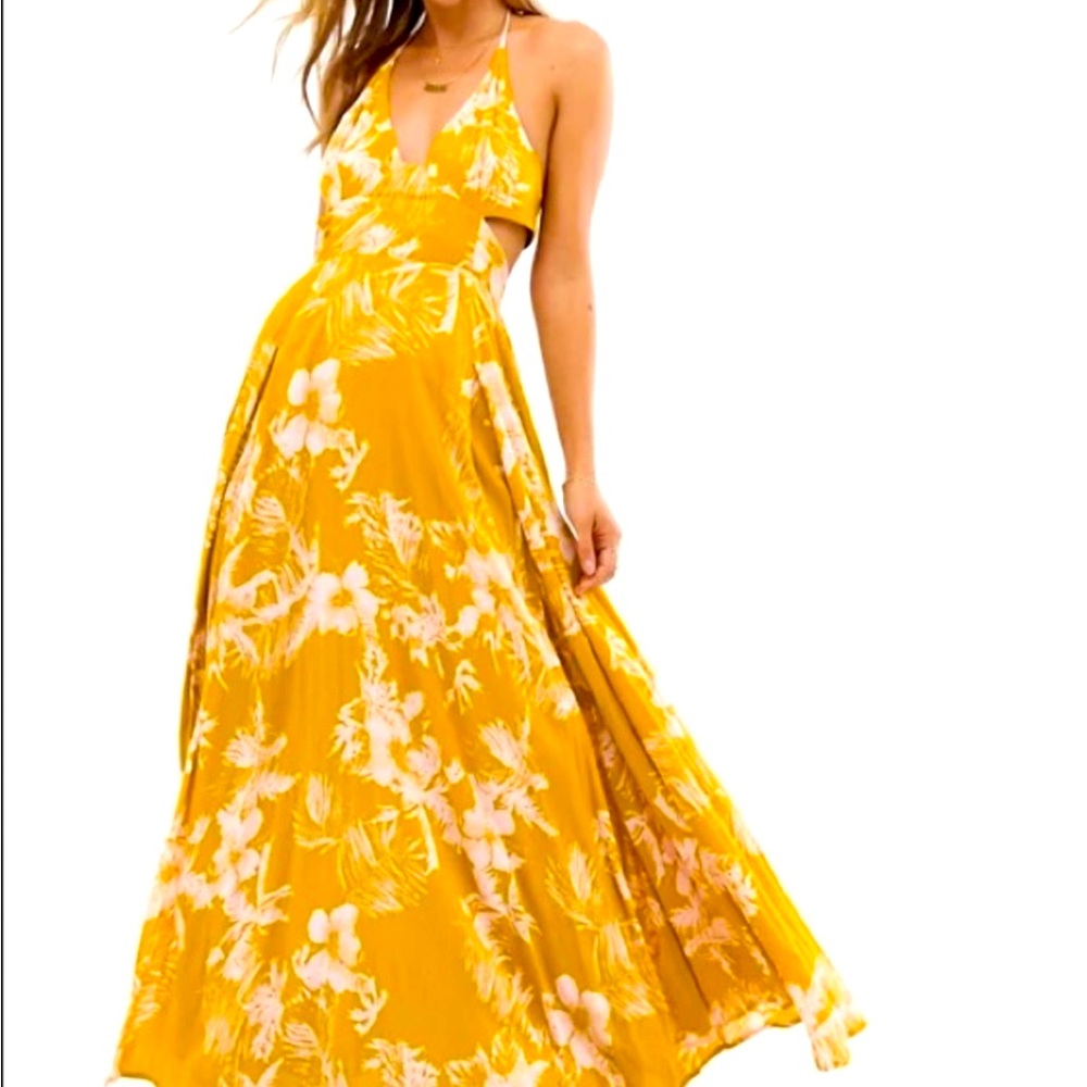 Free People Yellow Lillie Printed Maxi Dress